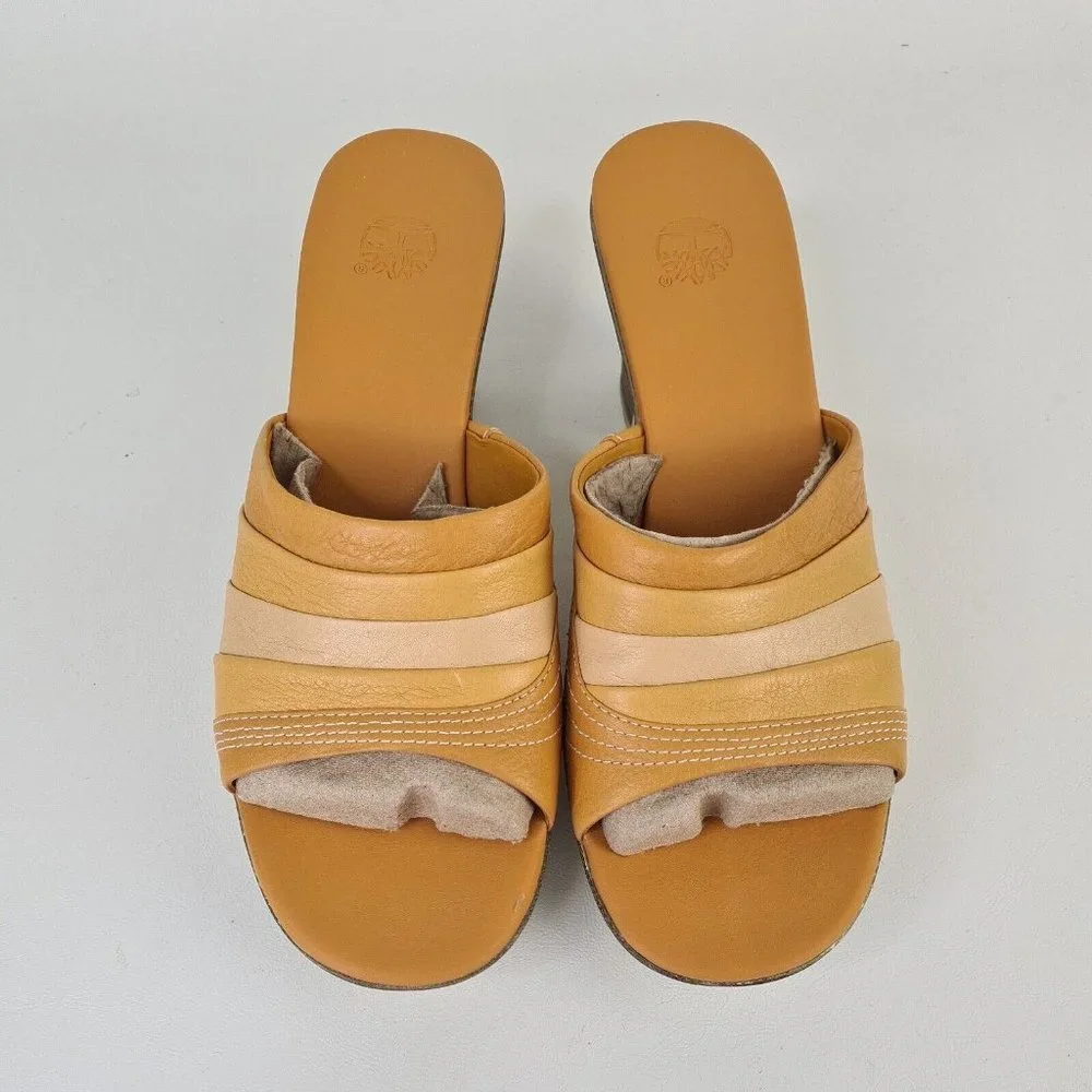 Timberland Tan and Cream Slide Heel Mule With Box Sz 8